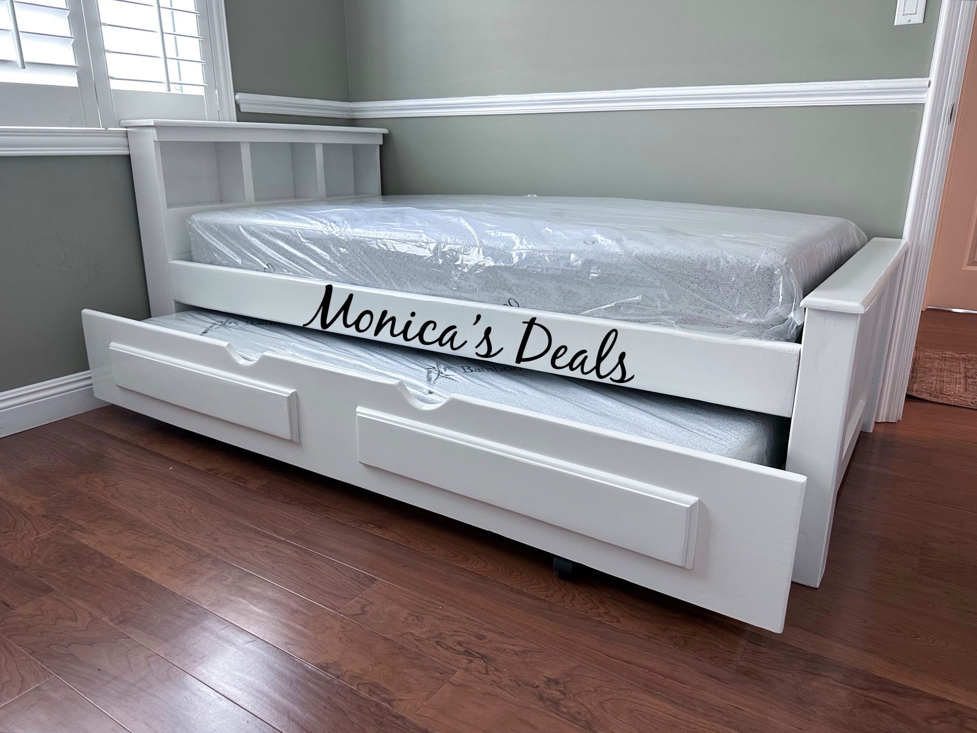 Twin Solid Wood Bed With Twin Trundle And Both Memory Foam Mattresses $700