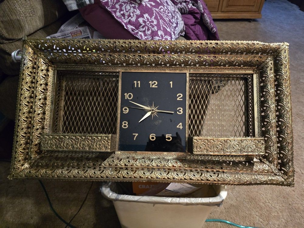ANTIQUE VINTAGE SESSIONS WIRE BRASS 2 SHELF WALL CLOCK MOTOR PENDULUM WORKS