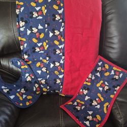 Hand made Baby blanket, bib and burp cloth, Approx 31 in X 37 in
