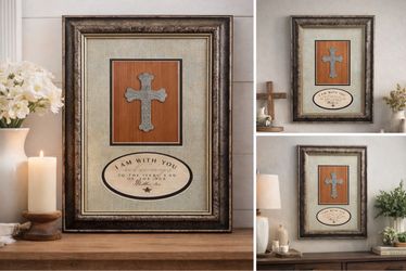 Religious Framed Wall Art – Cross & Matthew 28:20 Scripture – Rustic Christian Decor 22.5” x 17.5”