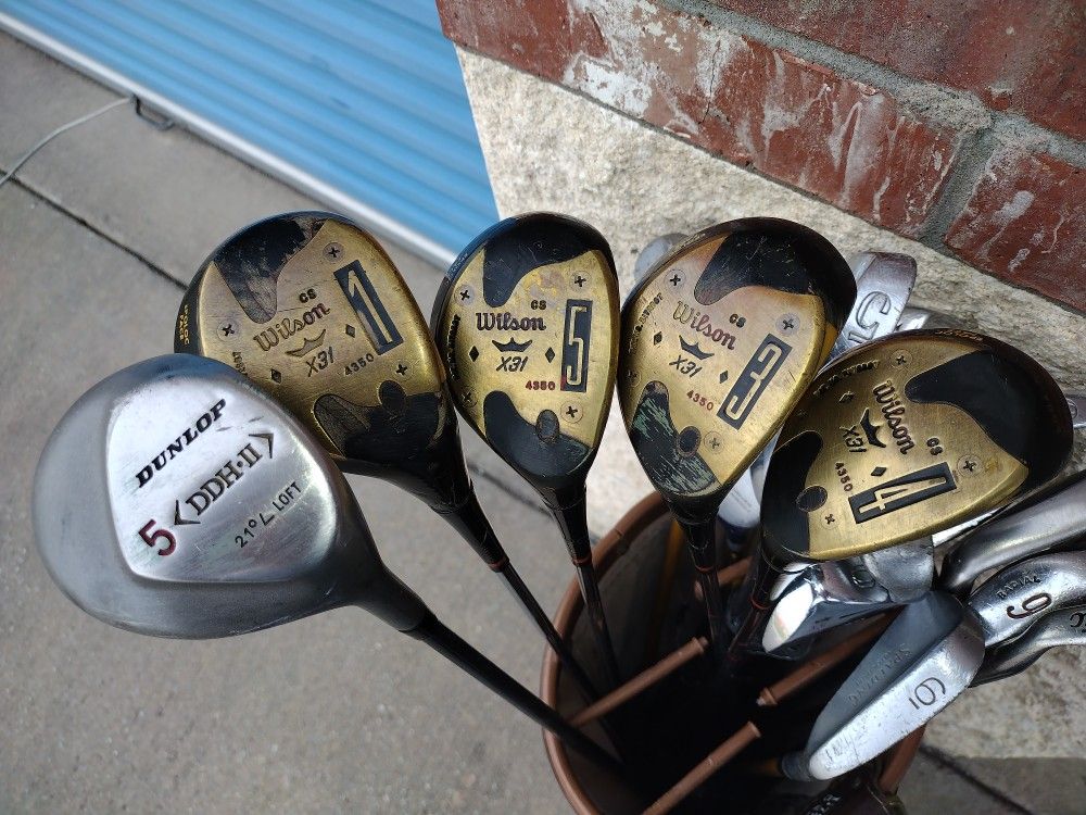 Golf Bag And 21 Clubs -  Vintage Wilson, etc