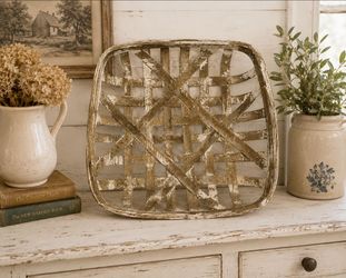 Distressed White Square Tobacco Basket. 103