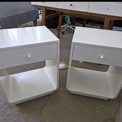CB2 Modern White Nightstands – Set of 2 (Drawer + Open Shelf)