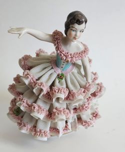 Vintage Dresden Lace Dancing Ballerina Porcelain Figurine 7" Germany