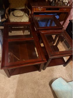 Cherry Finish Coffee Table Set – 3 Pieces