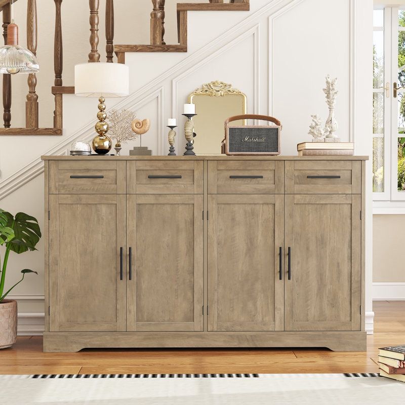 59.3" Wide Buffet Cabinet with Spacious Storage Cabinets, Modern 4-Drawer Sideboard Buffet, Wide Body Dining Room Buffet