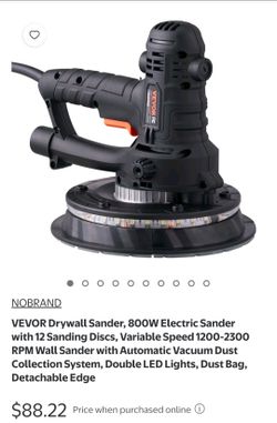 VEVOR Drywall Sander, 800W Electric Sander with 12 Sanding Discs, Variable Speed 1200-2300 RPM Wall Sander with Automatic Vacuum Dust Collection Syste