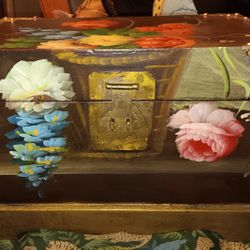 Wooden And metal  lock box with identical smaller lock box