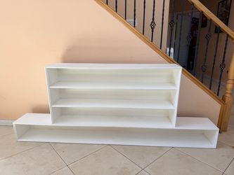 Custom-Built White Tiered Display Shelf / Bookcase – 81” Wide