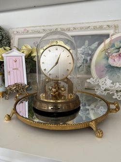 Vintage Schatz 1000 Day Anniversary Brass Torsion Clock w Glass Dome