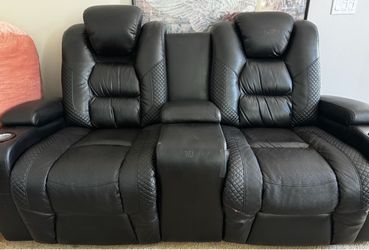 Power reclining sofa and loveseat