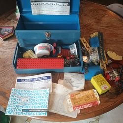 Erector Set Blue Case With Stickers Includes Parts & Instructions