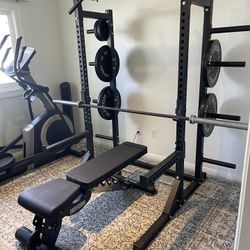 Squat Rack With Bench & Olympic Weight Set.