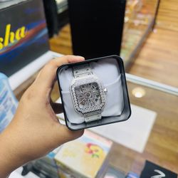 Moissanite Silver Skeleton Watch