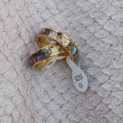 Iredescent Shell Inlat Band Ring Set Men's 10  Women's 8