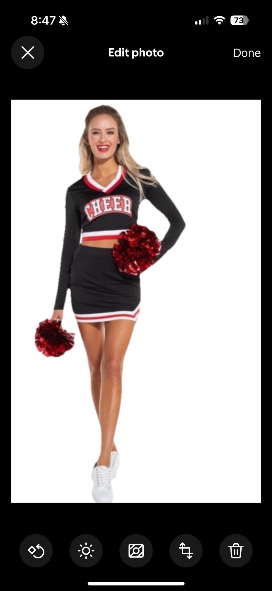 Cheer Set Women’s Small (4-6) Adult Size 3 Pcs Top, Skirt, Pom Poms Black/red, Set includes 3 pcs, long sleeve top, skirt, Pom poms, new seal bag, mod