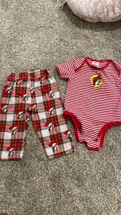 Buc-ees 12m Christmas pants and striped onesie