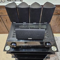 Pioneer VSX 511 Reciever, 5 Polk Audo Speakers & Glass Rack