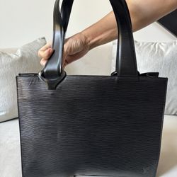 Authentic LOUIS VUITTON LV Logo Gemo Shoulder Tote Bag Epi Leather Black