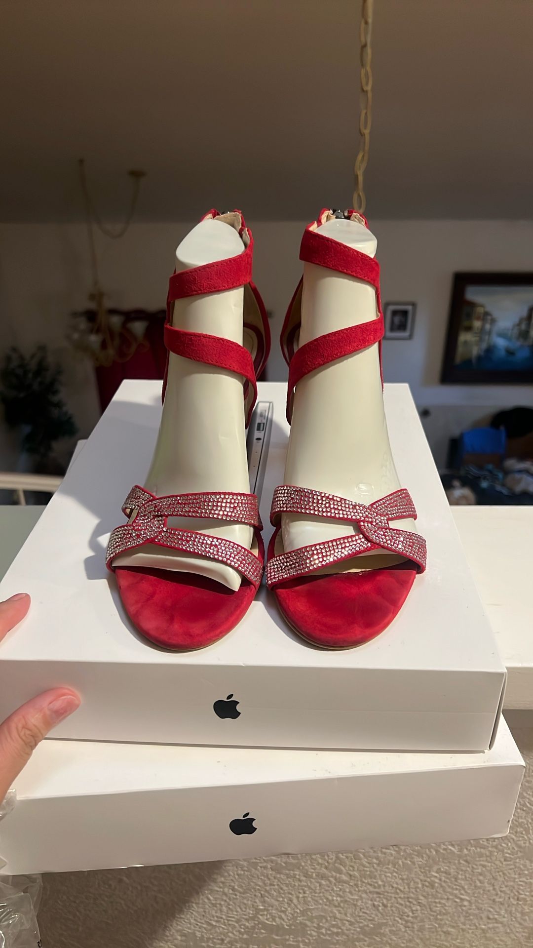 Marc Fisher Red Suede With Sparkle Heels 