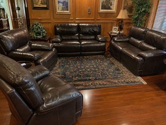 4-Piece 100% Leather Power Reclining Living Room Set – Like New