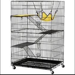 3-Tier Collapsible Cat Cage w/ Wheels – Includes Hammock & Bed