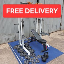 Pro HR500 Fitness Gear Squat rack / gym / gymnasio / Olympic Weight Plates / pesas / bench press / Power Rack / Fitness