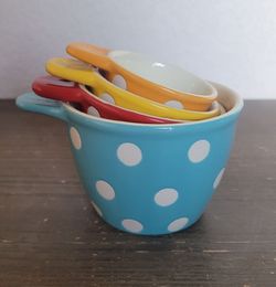 Creative Co-Op  Set of Four Ceramic Polka Dot Multicolor Measuring Cups