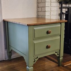Sage Green Solid Wood End Table Of Nightstand With Two Drawers