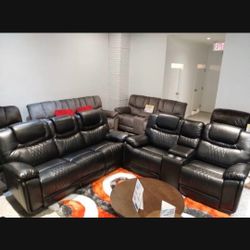 Santiago Black Reclining Leather Sofa/Loveseat Set---$1299---Wow!!!---Same Day Delivery Available 