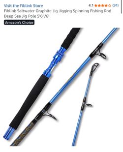 Fiblink Saltwater Graphite Jig Jigging Spinning Fishing Rod Deep Sea Jig Pole 5'6"/6'