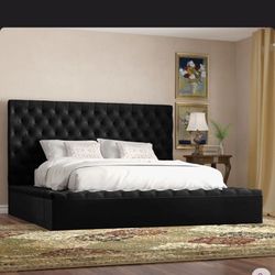 Queen Black Tufted Platform Bed