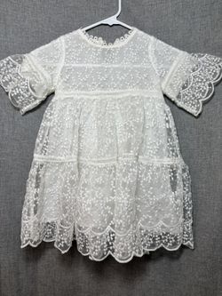 White Embroidered Sheer Delicate, Lace, Eyelet Girls Dress Birthday Photo Shoot