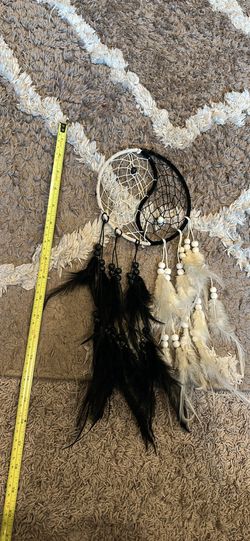 Handmade Yin Yang Dream Catcher Circular Net with Feathers Beads