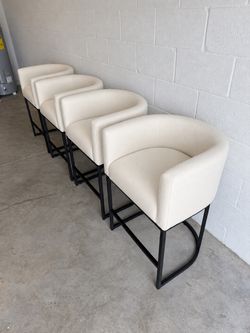 White Linen Barrel Stools ā Counter Height ā Mid Century Modern ā Brand New!