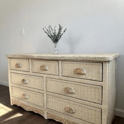 Vintage White Wicker Dresser 