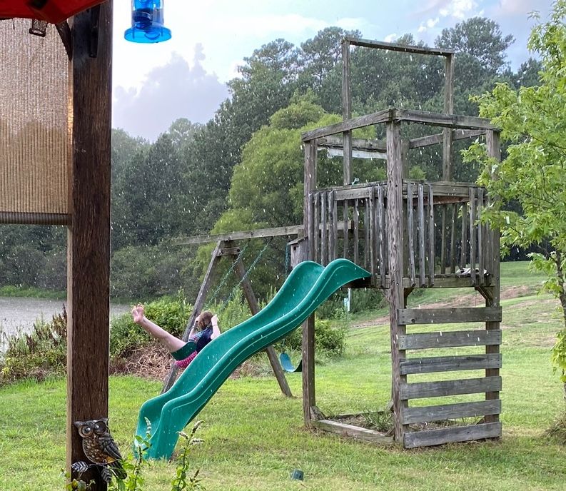 Swing set with slide, 2 Swings, Basket Swing, And Lookout Tower