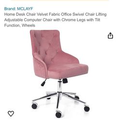 Home Desk Chair- Pink Velvet Material 
