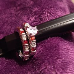2pc  Wedding Set In RED ZIRCON Sz. 8.5+ 6.5