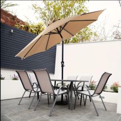 9FT Outdoor Patio Umbrella With Push Button Tilt And Crank, Outdoor Yard/ Market Table Umbrella UV Protection & Waterproof For Garden, Deck, Backyard,