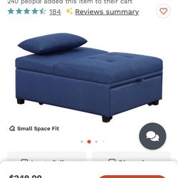 Blue Convertible Futon Chair / Ottoman / Chaise Lounge Bed – Space Saving