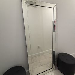 Mirror 5-6feet Tall with ottomans in grey like new