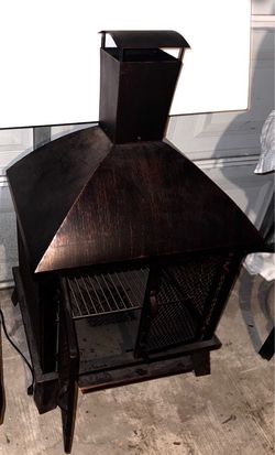 Outdoor Wood-Burning Patio Fireplace / Chiminea – Metal with Chimney & Mesh Doors