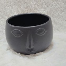 Black Ceramic Face Planter Pot – 4"x5" – Round Matte Head Vase – Modern Boho Style – New