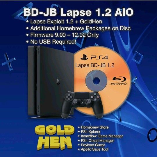 Ps4 Blue-Ray Disc Jailbreak LAPSE V1.2 HEN LOADER for firmwares 9.00 - 12.02 UPDATED no USB Requiered Any Questions Please Read Description