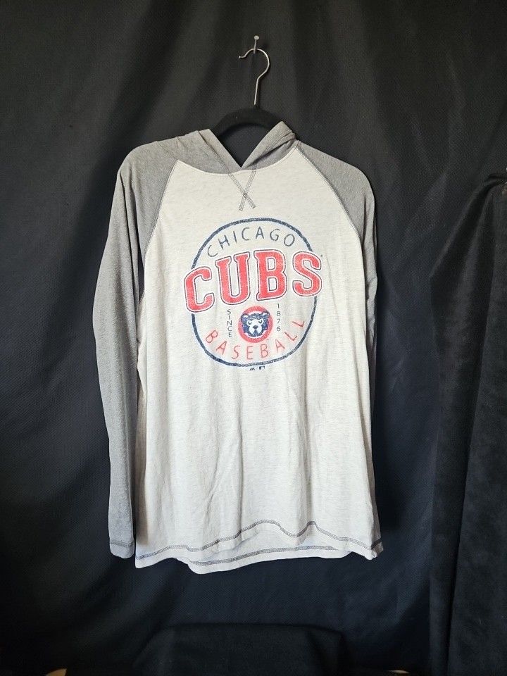 MLB Chicago Cubs Cooperstown Men's Lightweight Bi-Blend Hooded Sweatshirt Sz L