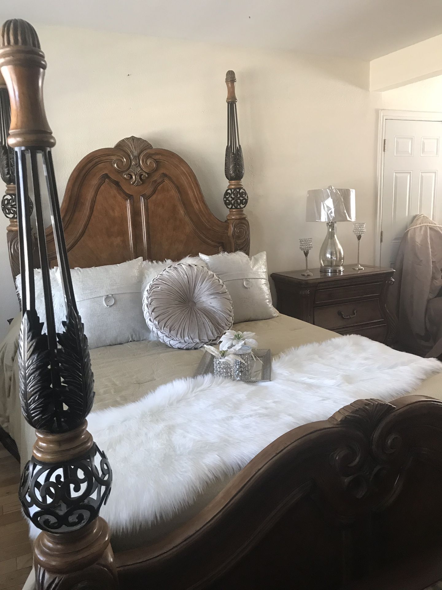 BEDROOM SET QUEEN SIZE MARBLE TOPS AND ARMOIRE