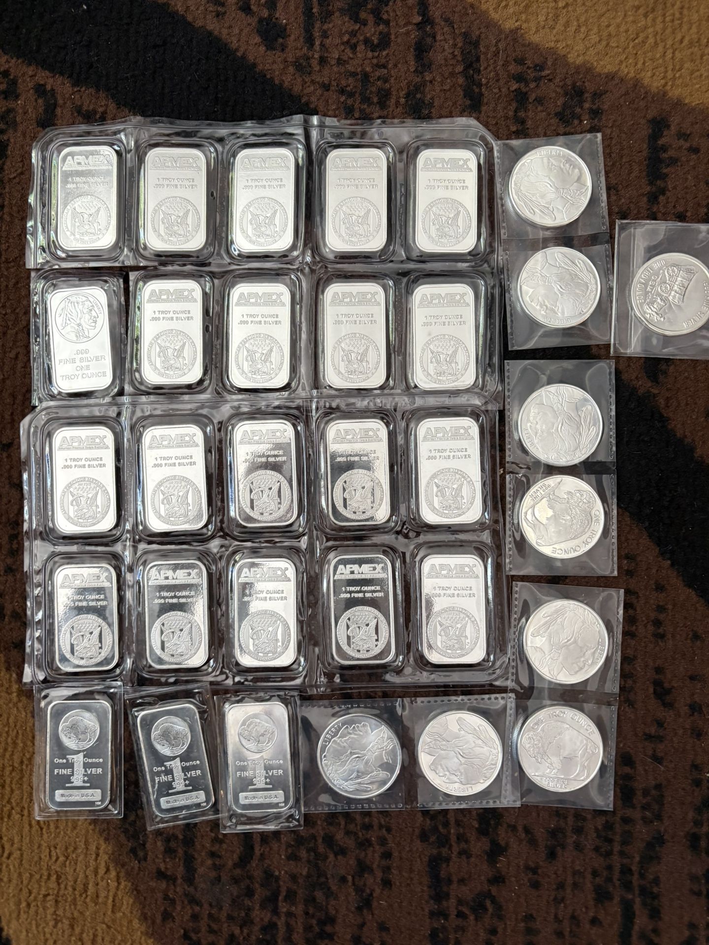 Lot Of 32 .999 Silver Bats/rounds