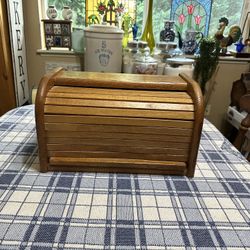 Vintage Wooden Roll Top Bread Box