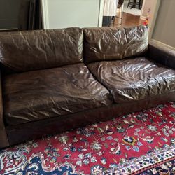 Chocolate Brown Leather Restoration Hardware Couch  